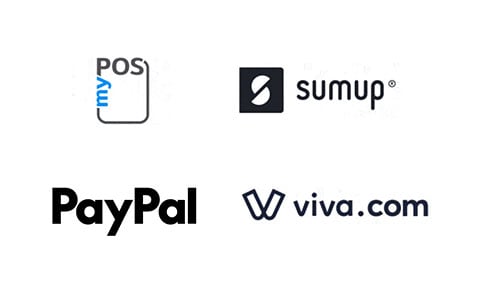 myPOS, 
sumup, 
PayPal, 
viva.com