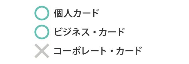 個人カード、ビジネス・カード。コーポレート・カードは対象外です。