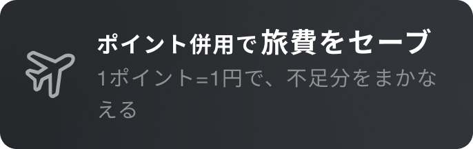 ポイント併用で旅費をセーブ 1ポイント=1円で、不足分をまかなえる