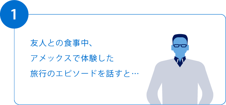 1.友人との食事中、アメックスで体験した旅行のエピソードを話すと…