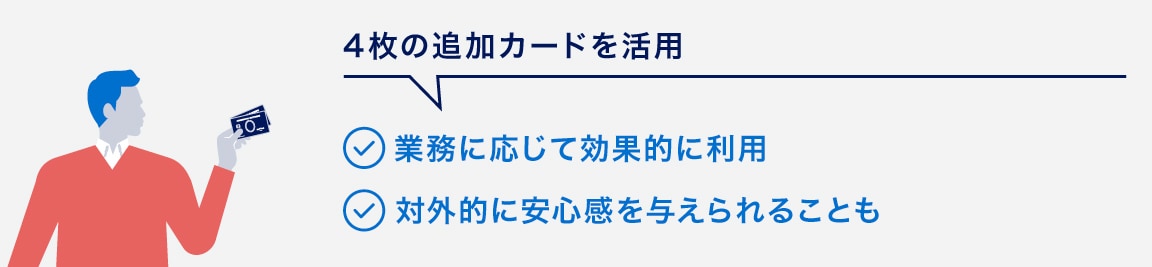 4枚の追加カードを活用
業務に応じて効果的に利用
対外的に安心感を与えられることも