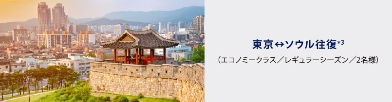 東京↔ソウル往復*3（エコノミークラス／レギュラーシーズン／2名様）