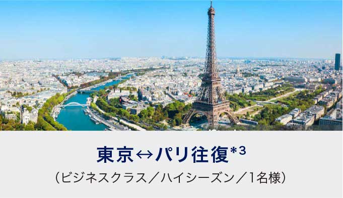 東京↔パリ往復*3（ビジネスクラス／ハイシーズン／1名様）