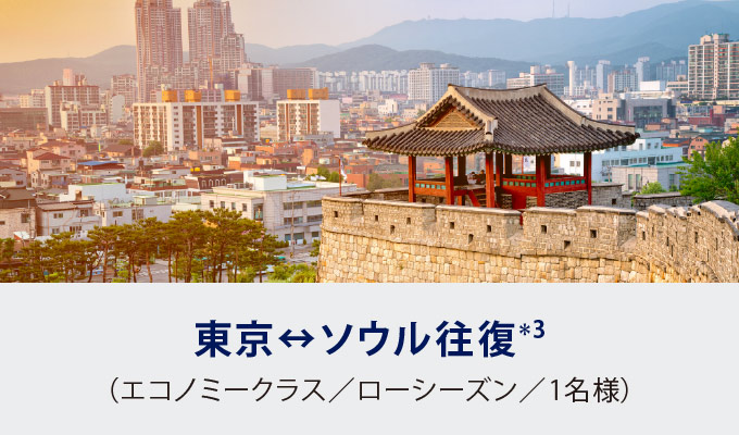 東京↔ソウル往復*3（エコノミークラス／レギュラーシーズン／2名様）