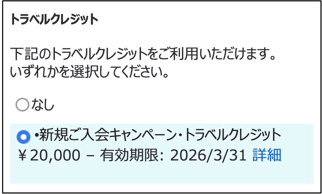 トラベルクレジットを選択する