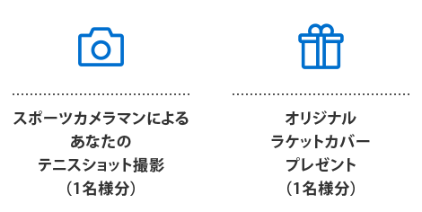 スポーツカメラマンによるあなたのテニスショット撮影（1名様分）
オリジナルラケットカバープレゼント（1名様分）