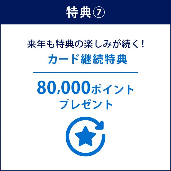 特典⑦来年も特典の楽しみが続く！カード継続特典
80,000ポイントプレゼント