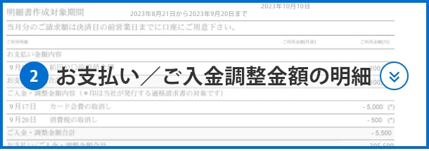 ②お⽀払い／ご⼊⾦調整⾦額の明細
