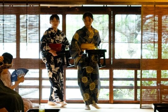 陰影が美しい夏座敷でまったりと涼む冷菓とお茶のひととき	