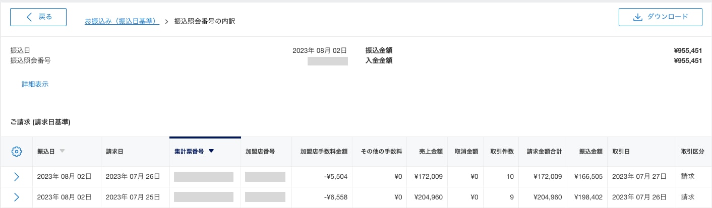 Screenshot of the breakdown of a settlement