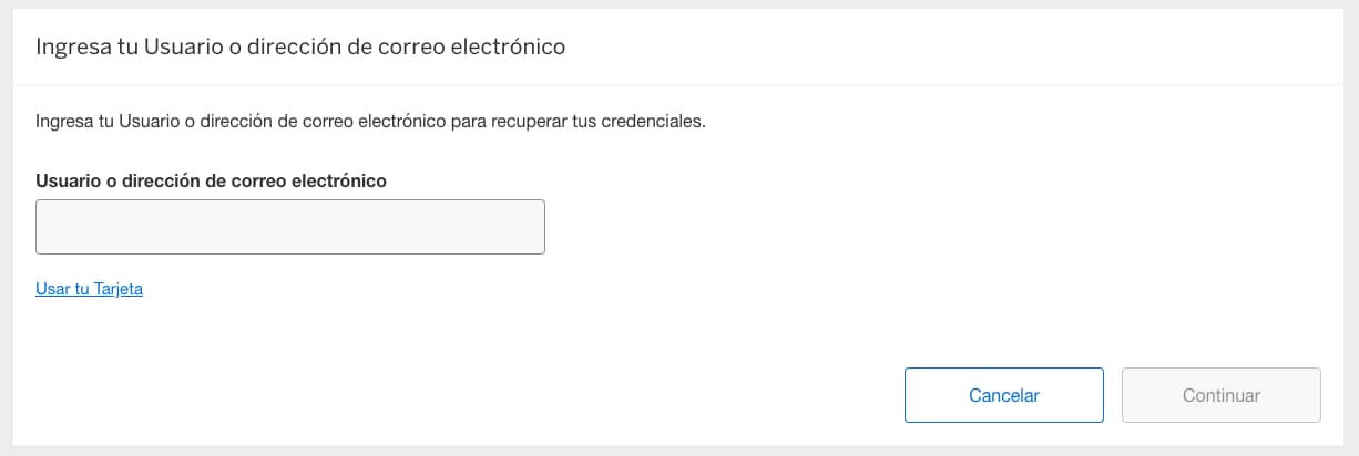 Screenshot of inputting your email address or user id for credential recovery