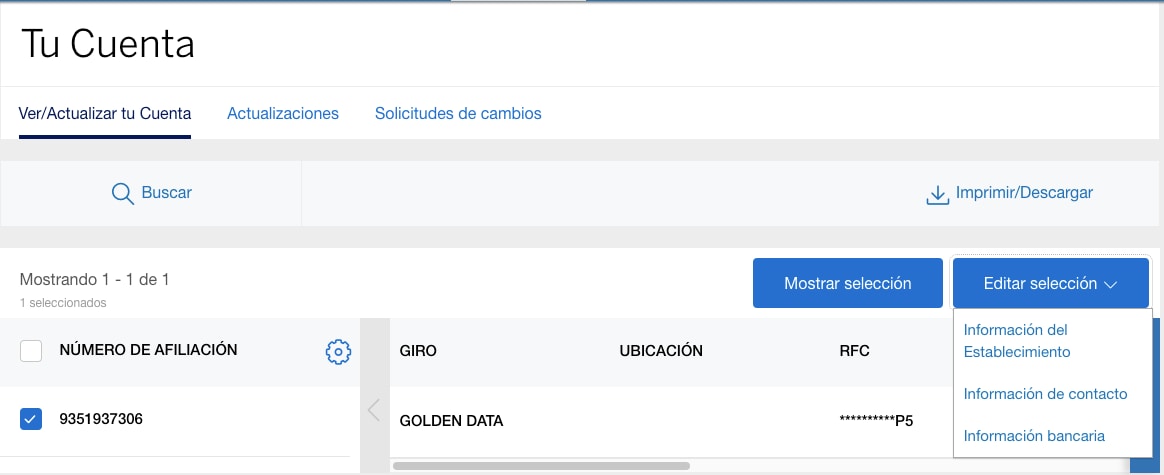 Screenshot of the "Edit Selected" dropdown