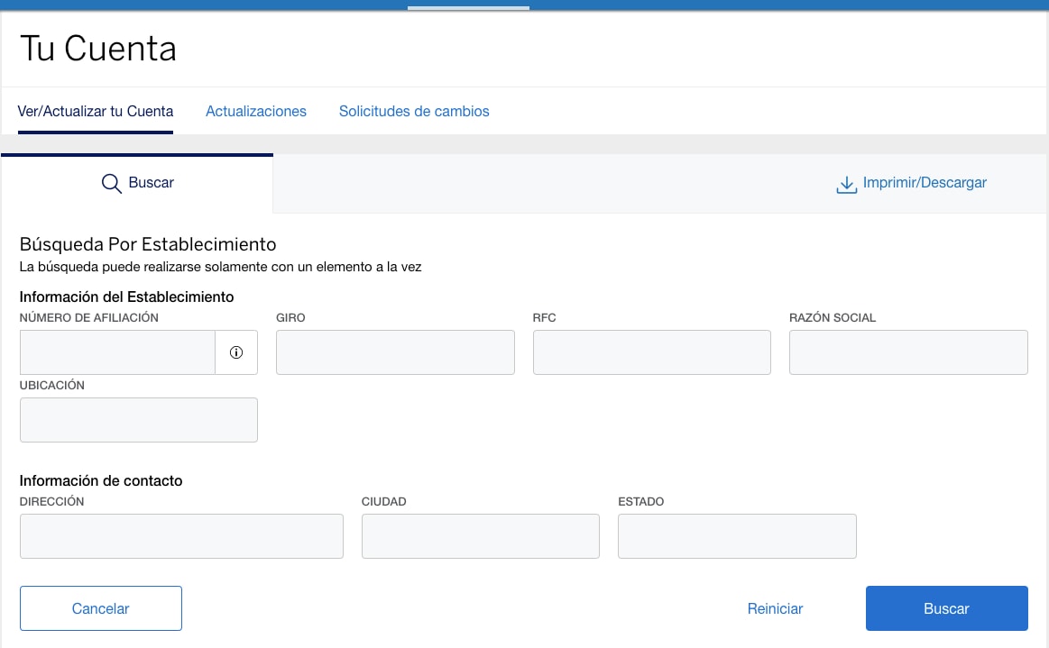 Screenshot of searching for account information