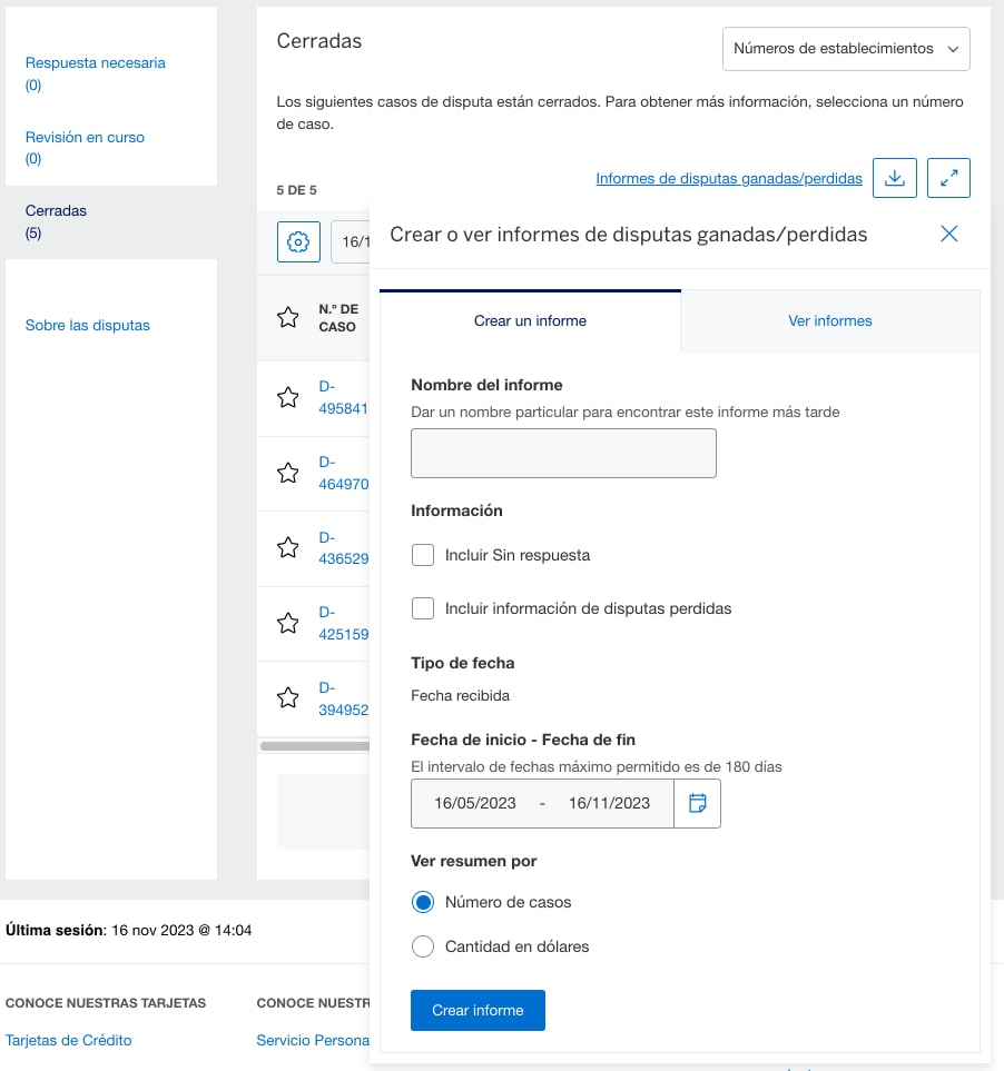 Screenshot of Win/Loss report