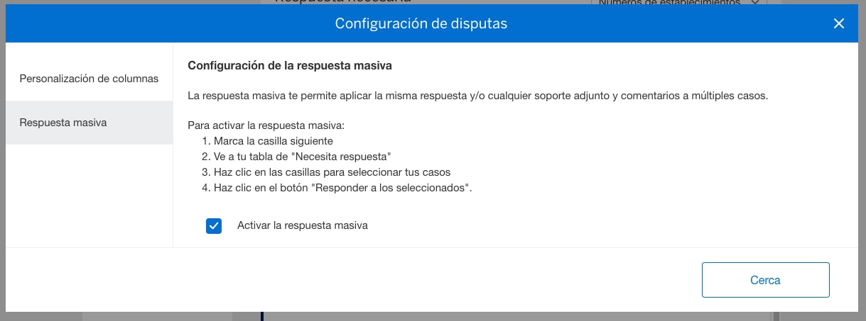 Screenshot of Bulk Response screen
