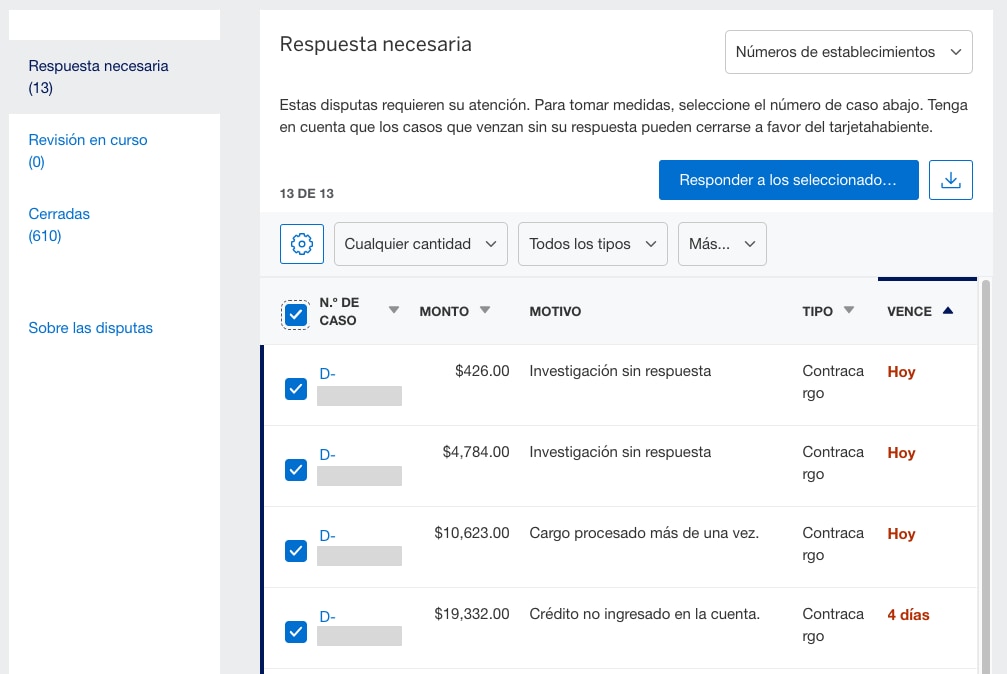 Screenshot of Bulk Response options