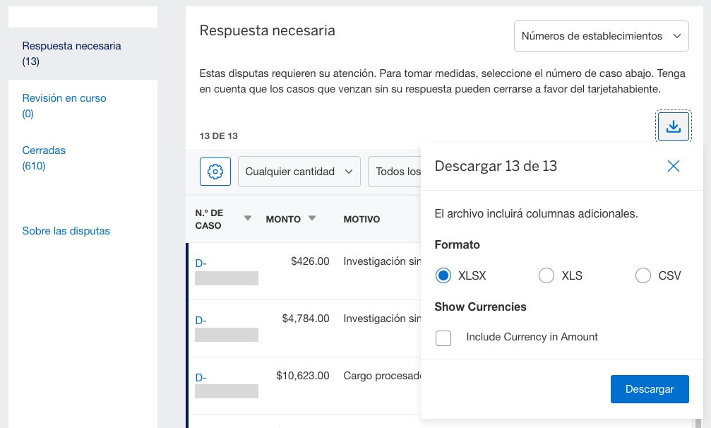 Screenshot of Downloading Disputes