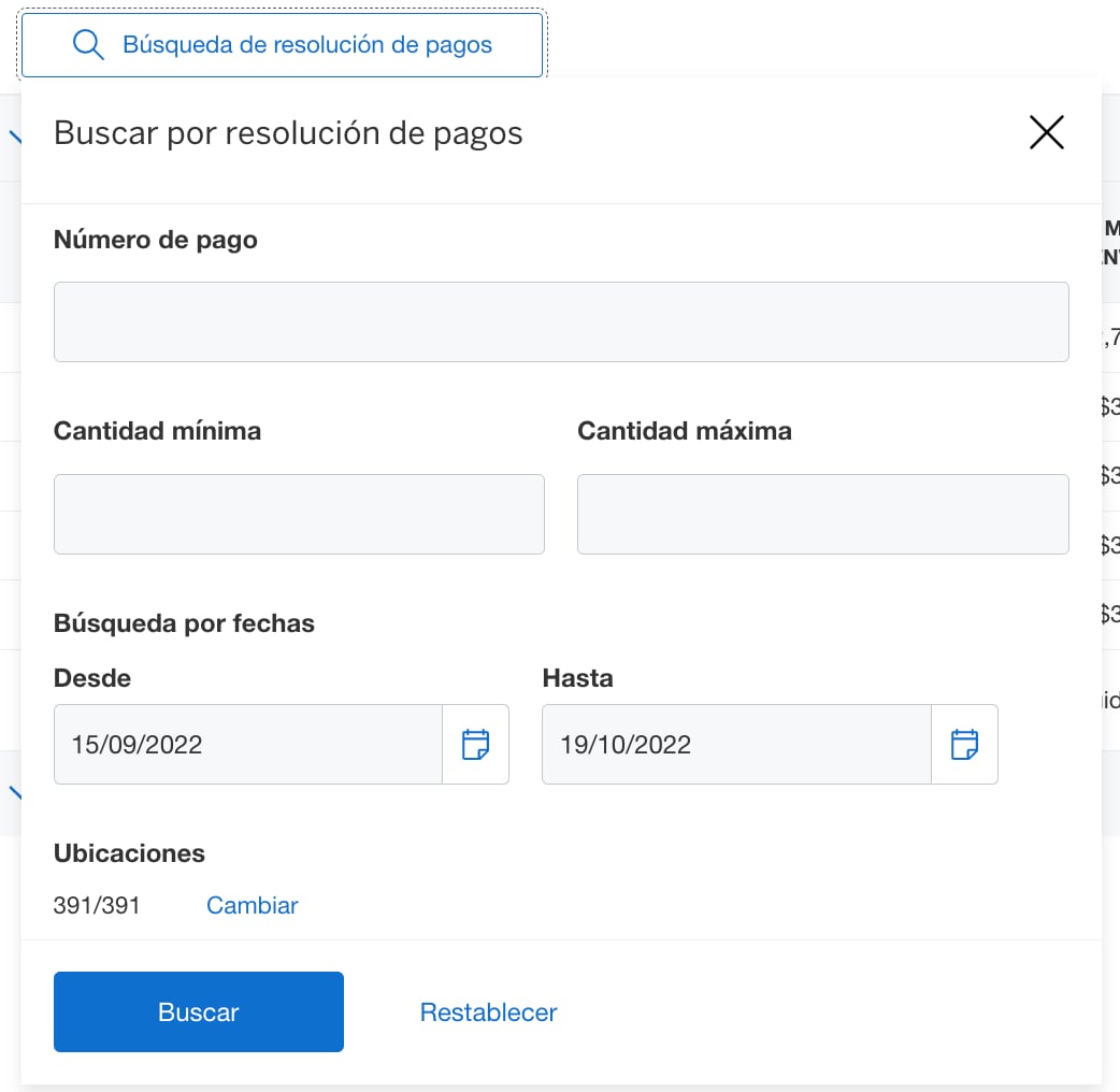 Screenshot of Settlements search option