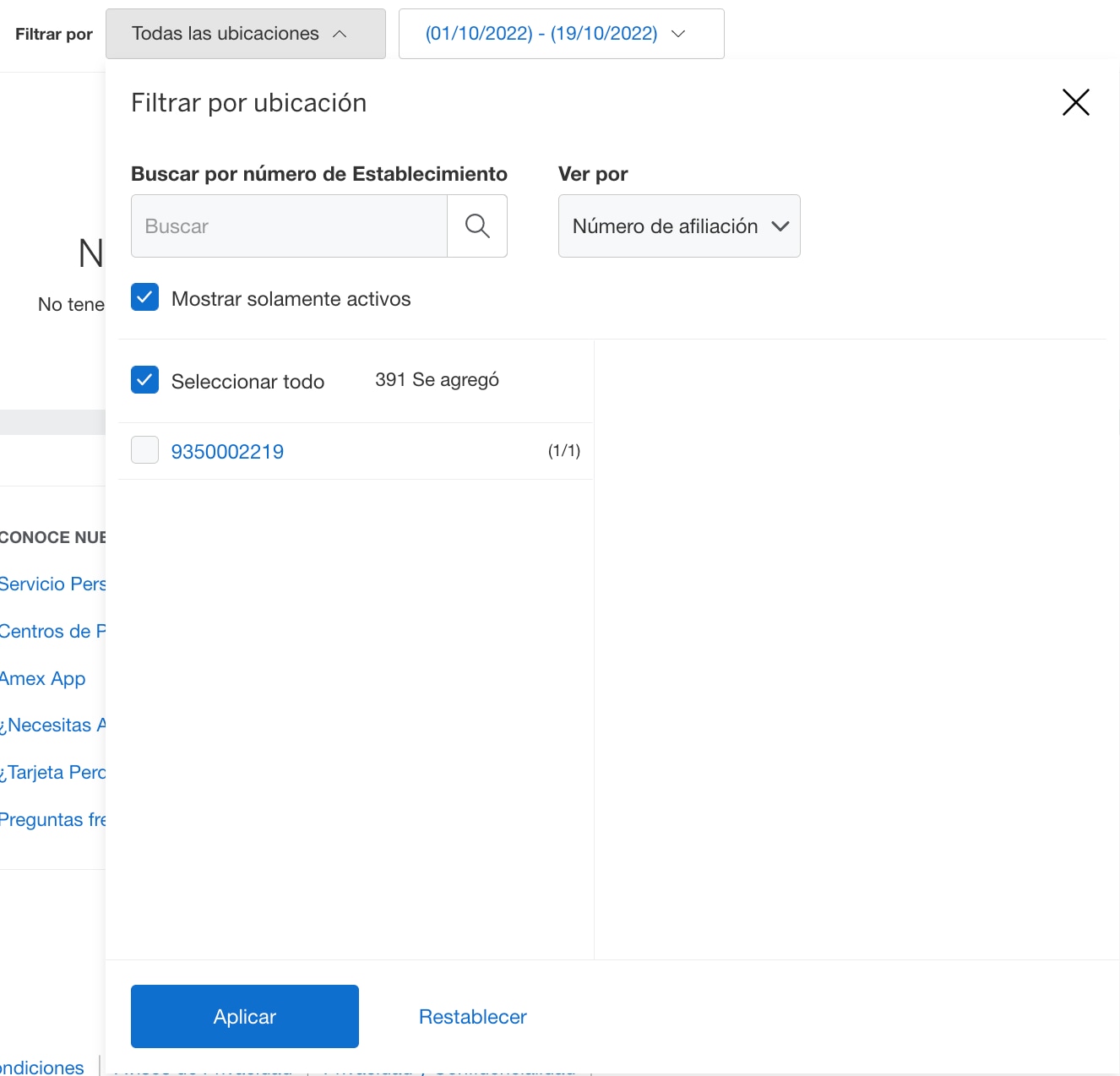 Screenshot of filtering by location