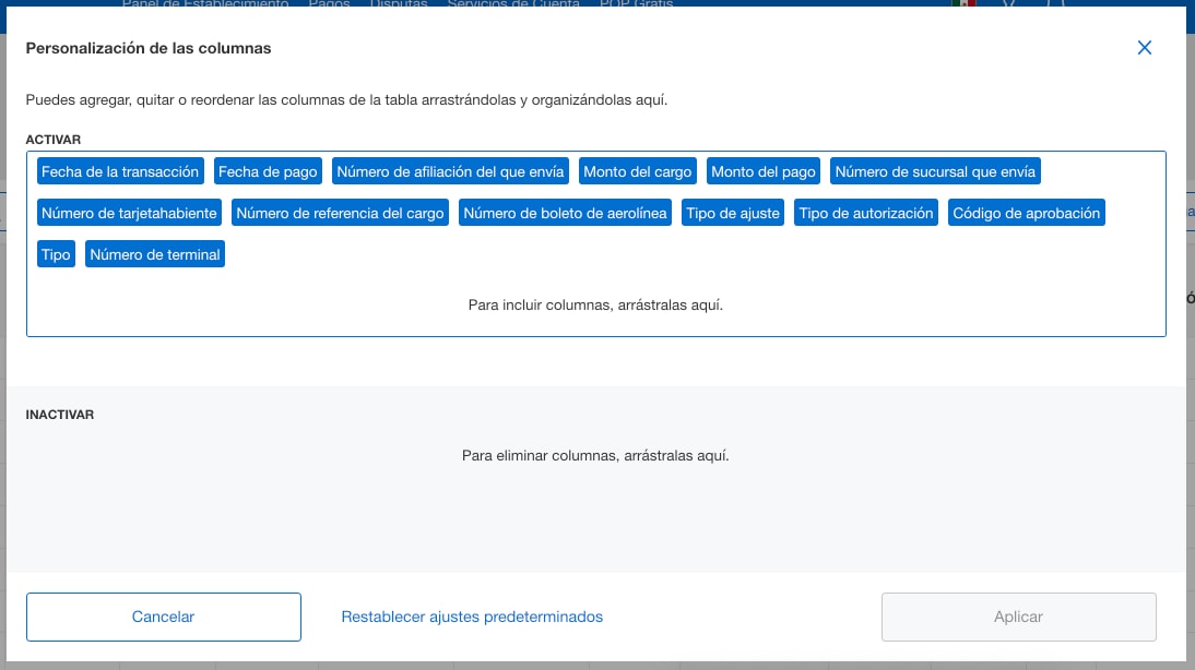Screenshots of all column customization options