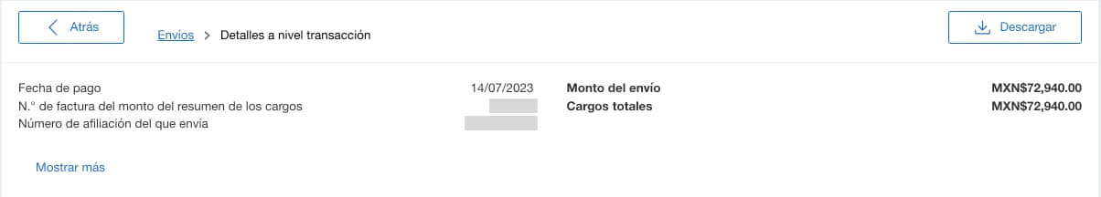 Screenshot of transaction level details of a submission