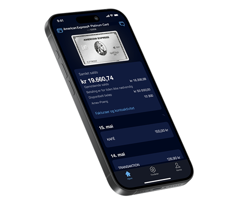 En mobiltelefon som viser Amex NO-appen