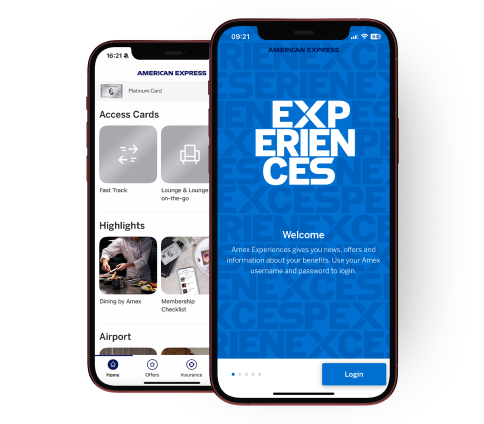 En mobiltelefon som visar en vy över appen Amex SE