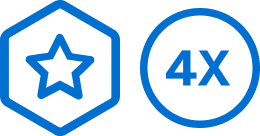 Logo van links een vijfhoek met daarin een ster en rechts de tekst 4X in een cirkel