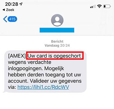 Smishing via sms of WhatsApp