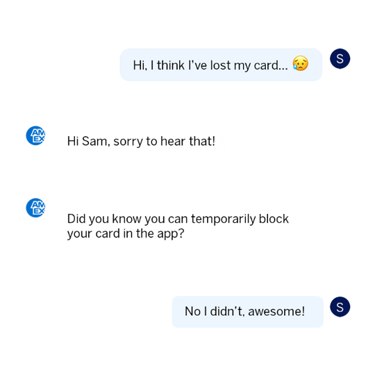 Ask Amex Live Chat in de American Express App