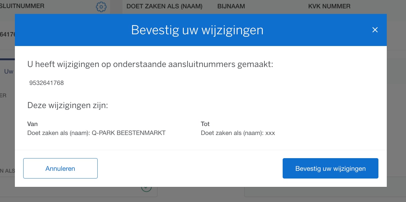 Screenshot of pop-up to confirm changes