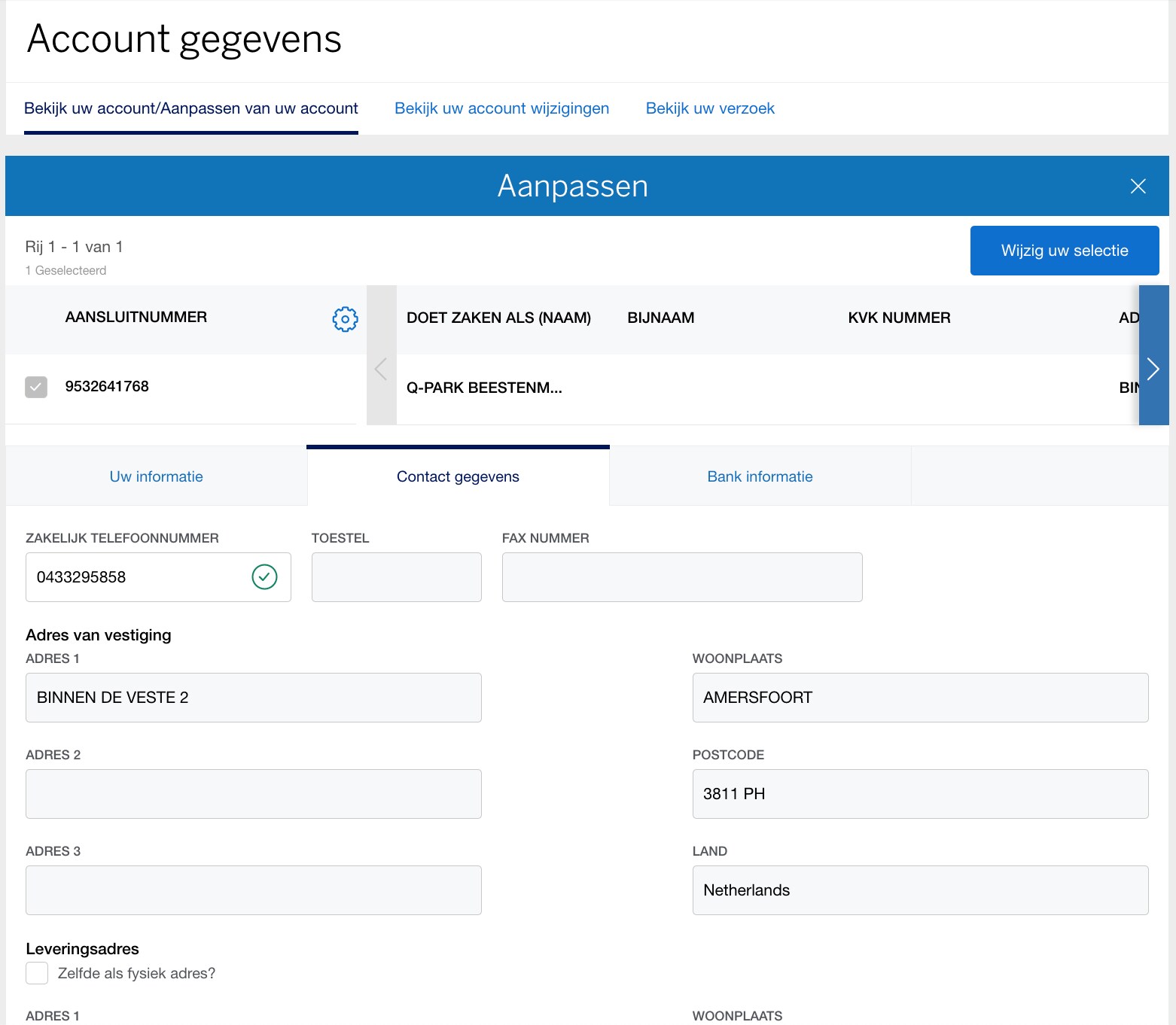 Screenshot of updating Contact Information