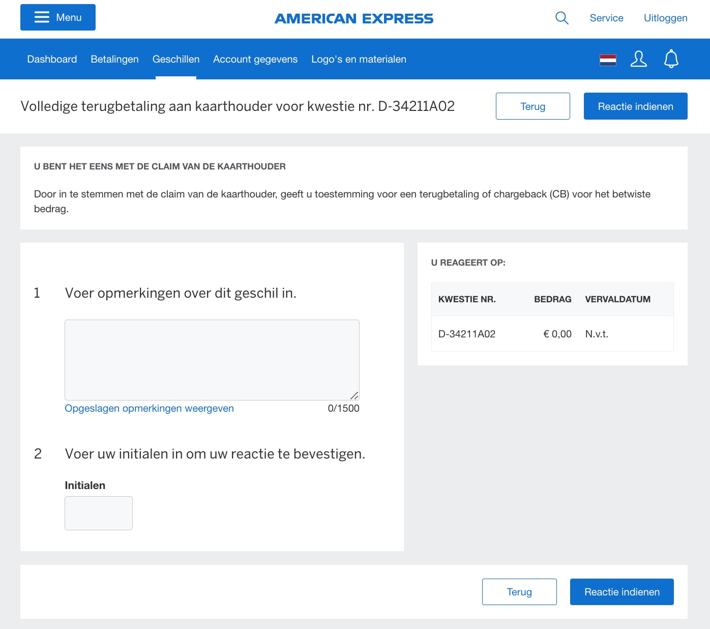 Screenshot of steps to submit response and provide a full refund