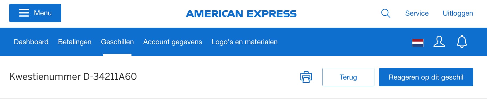 Screenshot of case-level options to print, go back, or respond to the dispute