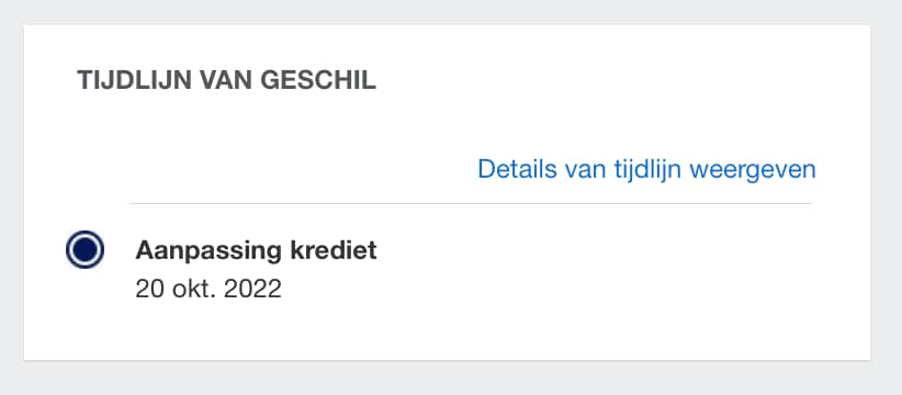 Screenshot of dispute timeline details