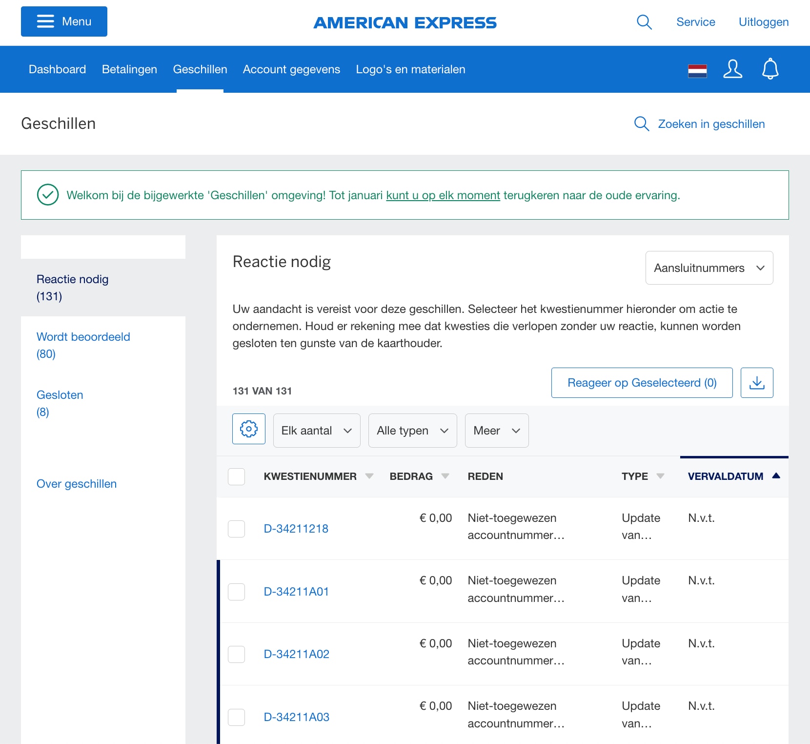 Screenshot of the Disputes Summary view