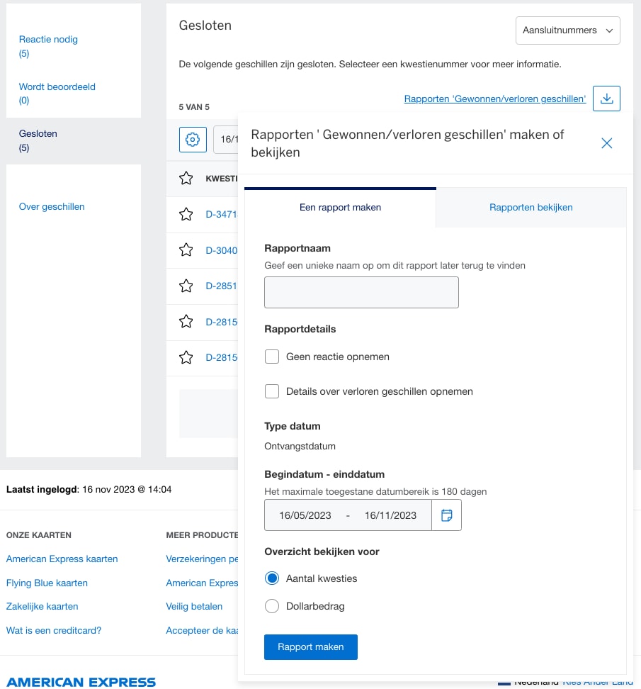 Screenshot of Win/Loss report