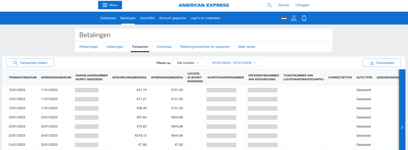 Screenshots of all transactions