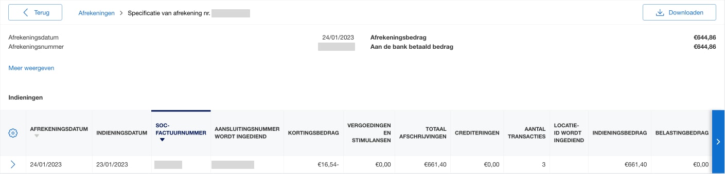 Screenshot of the breakdown of a settlement