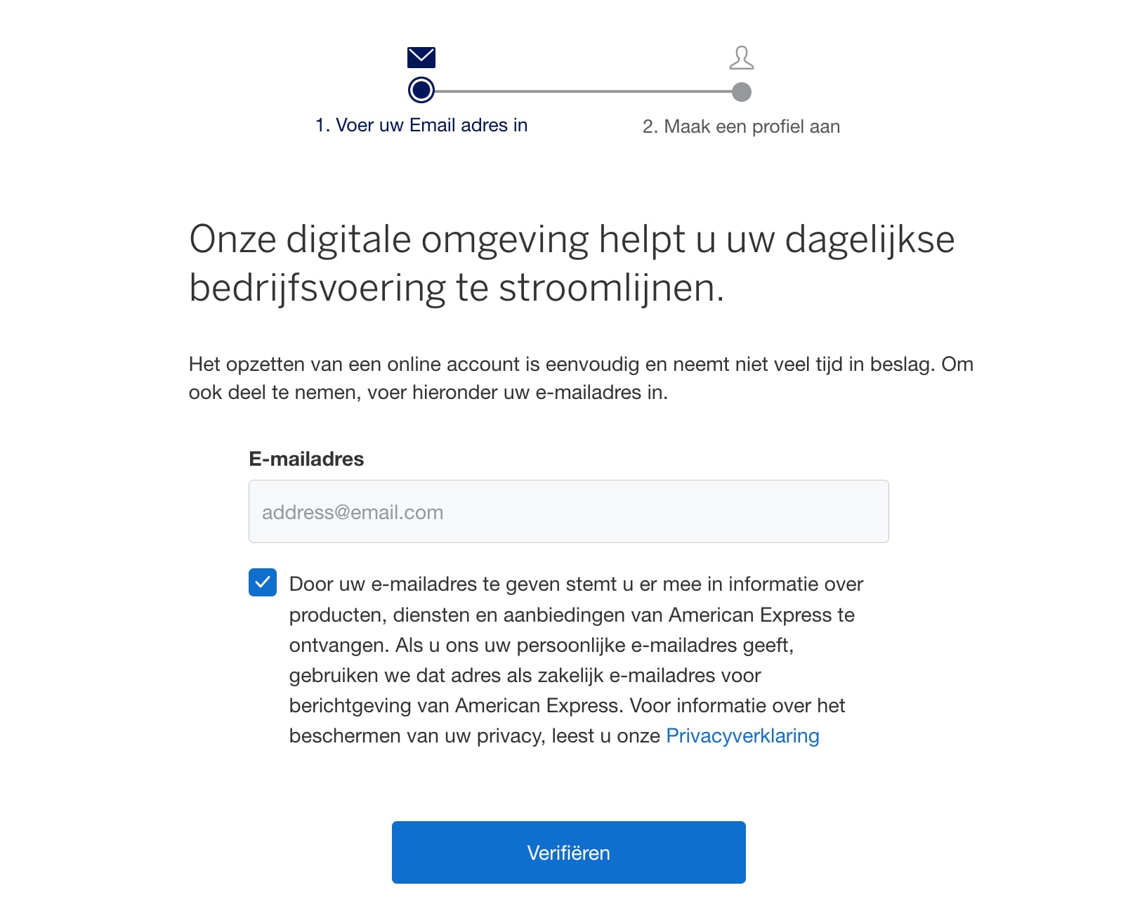 Screenshot of registration page