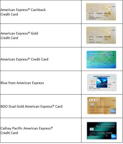 EXCLUDED in the promotion are the following American Express Cards: