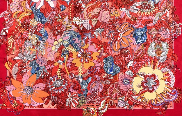 Chinese Zodiac Print Silk Foulard 90