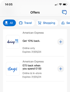 Image of a mobile device screen displaying the Amex App interface.