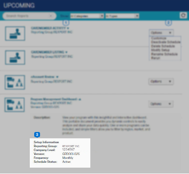view reports upcoming setup