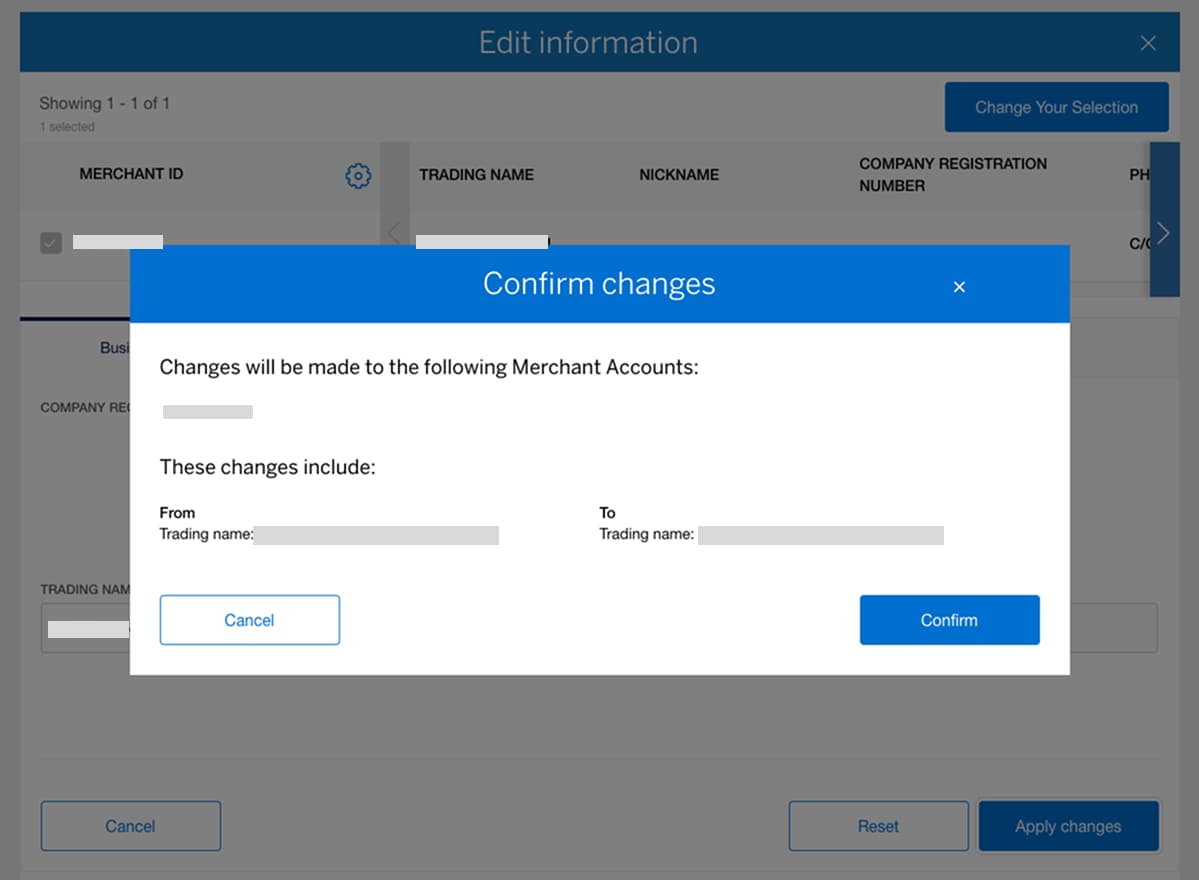 Screenshot of pop-up to confirm changes