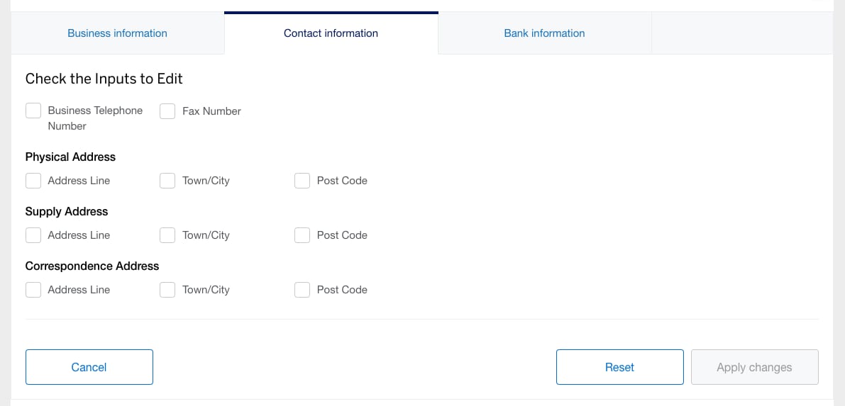 Screenshot of updating Contact Information