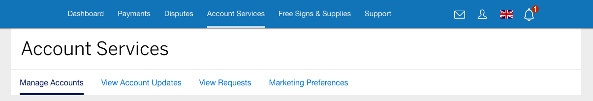 Screenshot of Account Services view