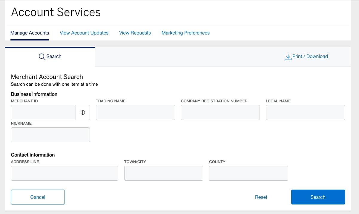 Screenshot of searching for account information