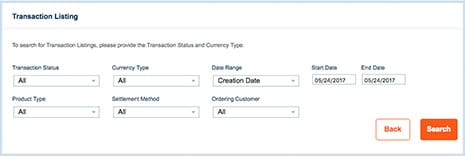 Transaction listing report provides the details of the foreign exchange payments history using transaction status and currency type information.