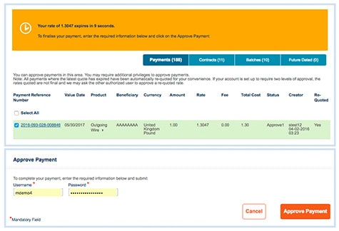Enter your user name and password to successfully approve payments and manage your global payments efficiently. 